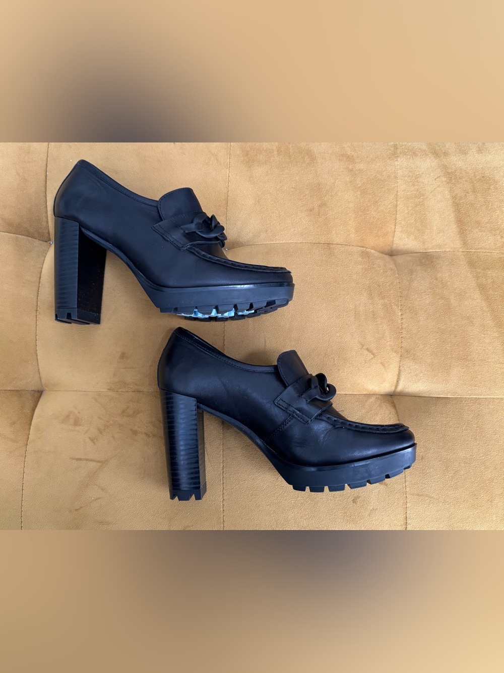 Kenneth Cole Black Leather High-Heel Loafer Pumps